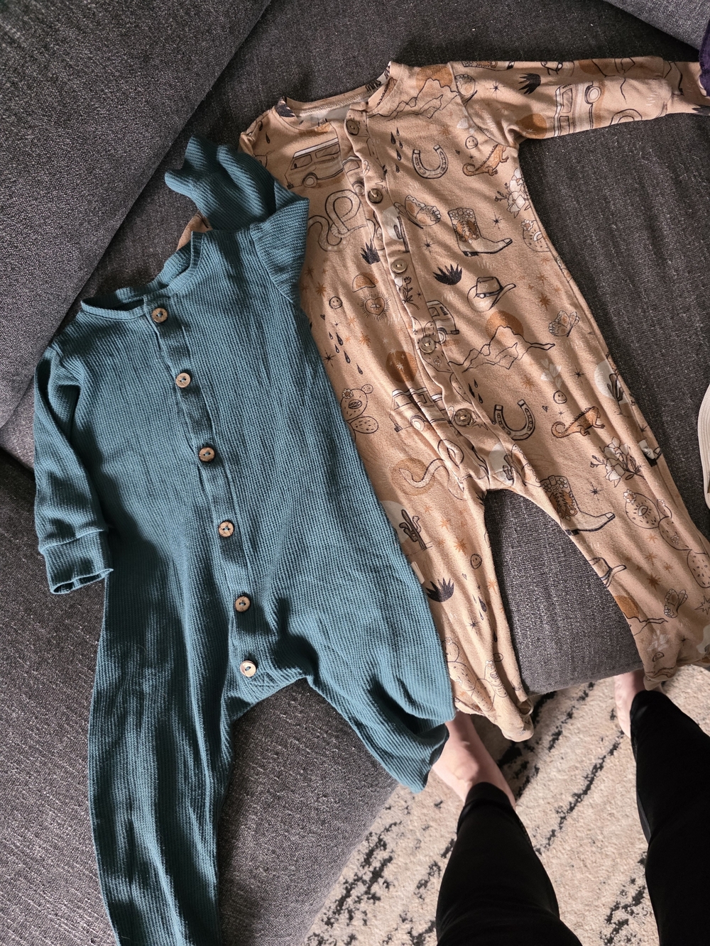 Little Yogi 1-3 Ans Classic Teal Ribbed Kids Pajamas Button-Front Romper